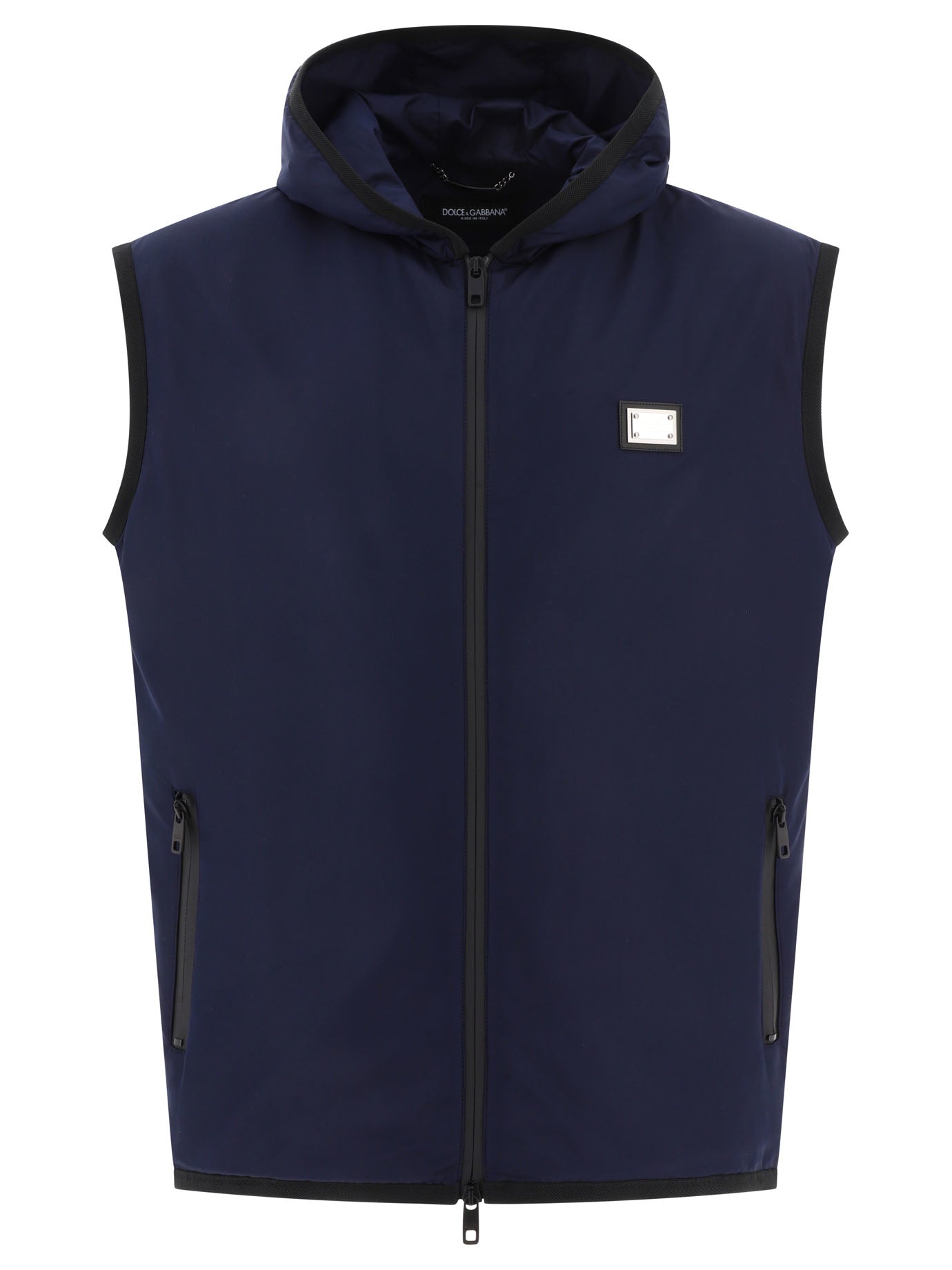 Shop Dolce & Gabbana Blue Hooded Sports Vest For Men