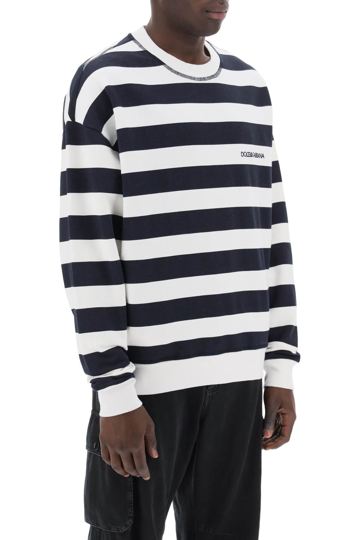 Shop Dolce & Gabbana Nautical-inspired Striped Men's Sweatshirt With Embroidered Logo In Multicolor