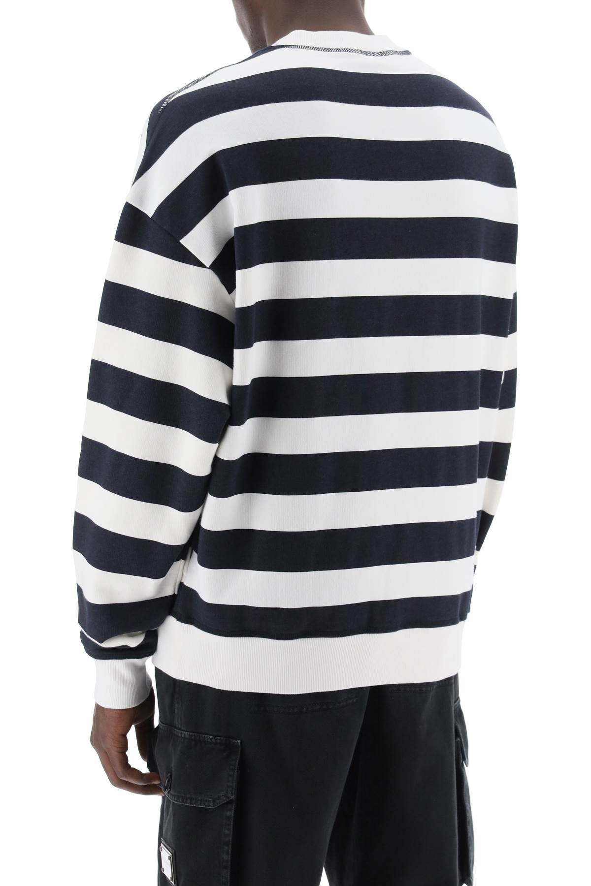Shop Dolce & Gabbana Nautical-inspired Striped Men's Sweatshirt With Embroidered Logo In Multicolor