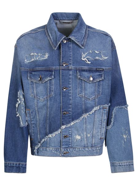 Shop Dolce & Gabbana Men's Patchwork Blue Denim Jacket For Ss23 In Light Blue