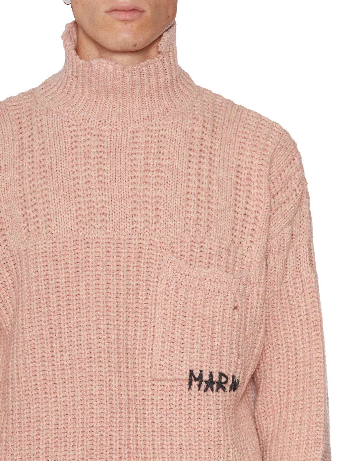 Shop Marni Soft Men's Wool Pullover With Distressed Details And Hand-embroidered Writing In Pink