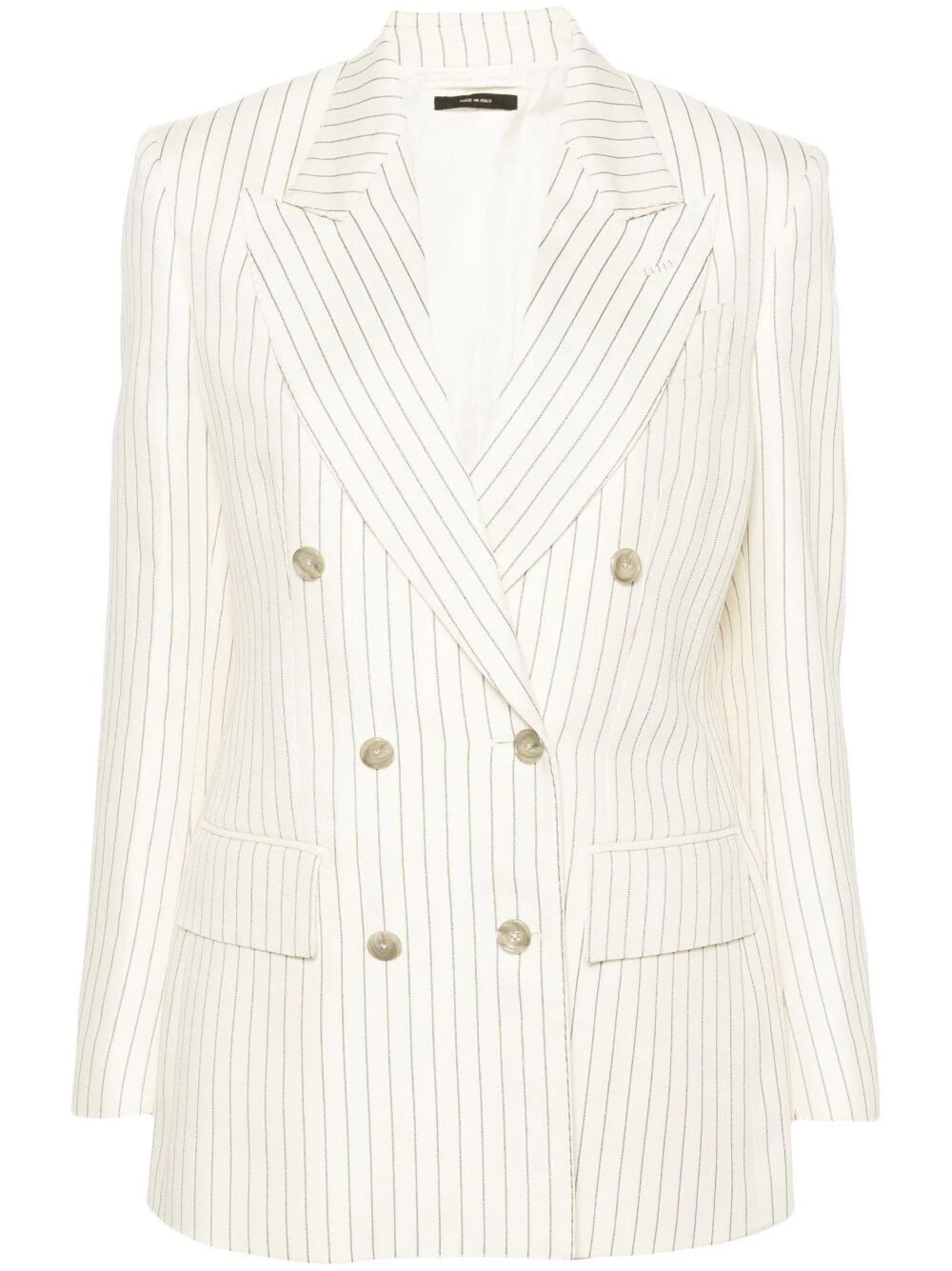 Tom Ford Striped Double Breasted Twill Blazer For Women In Beige