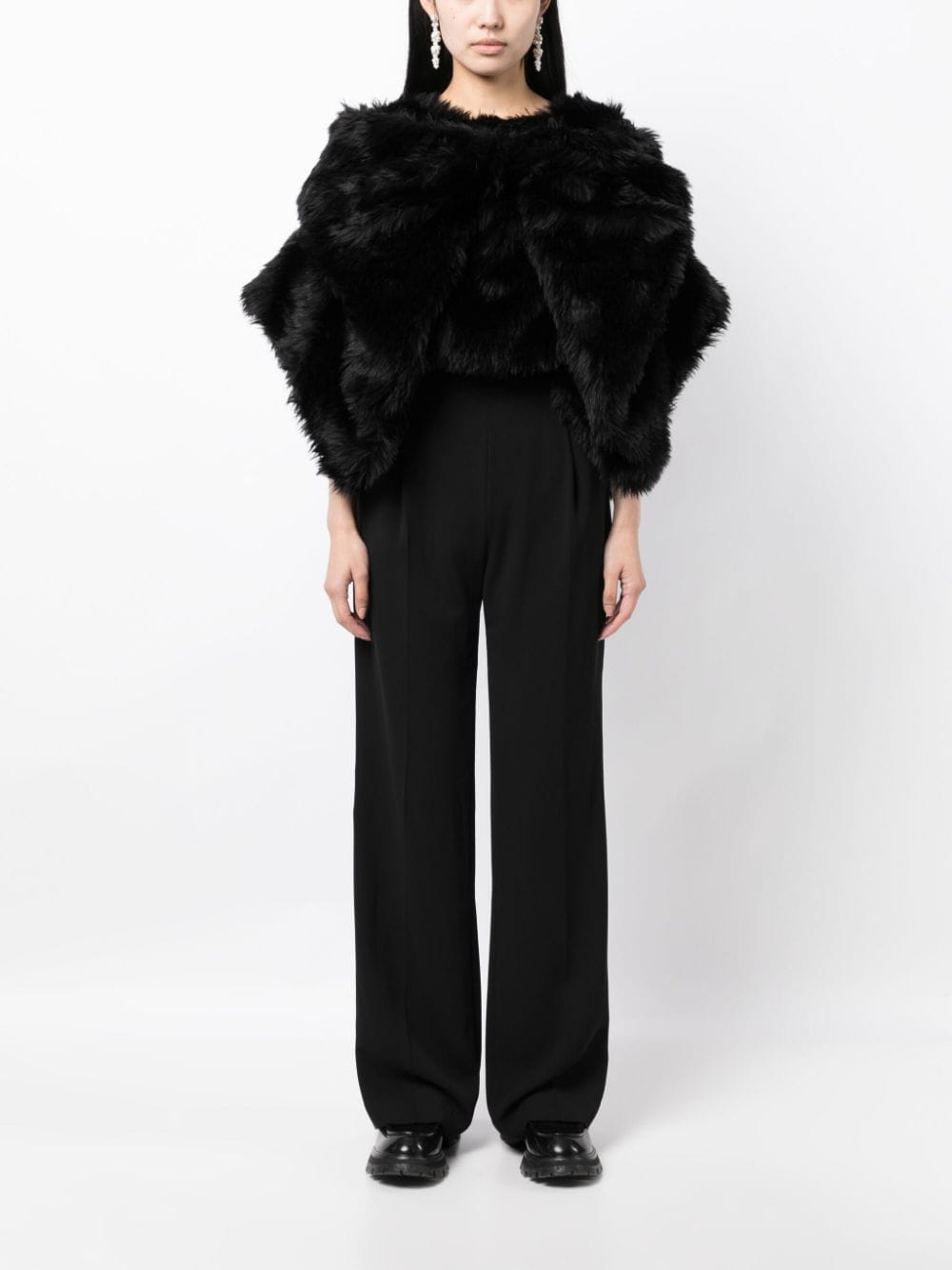 Shop Comme Des Garçons Black Faux-fur Cropped Jacket For Women