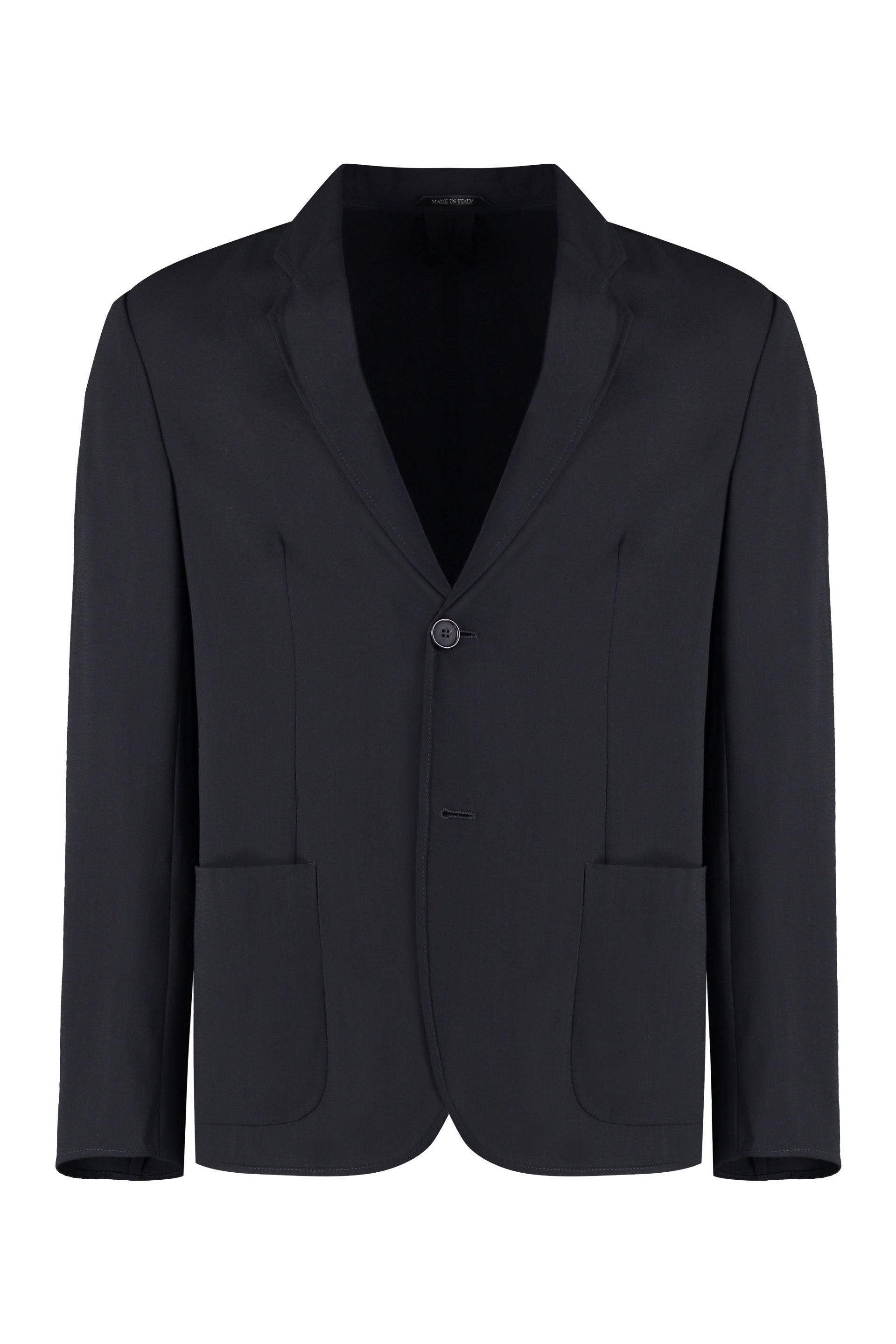Shop Giorgio Armani Men's Single-breasted Navy Wool Jacket For Ss24 In Blue