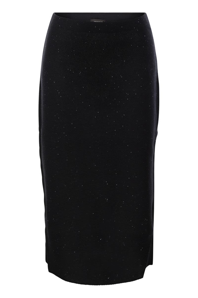 Shop Fabiana Filippi Women's Black Cotton-linen Pencil Skirt With Micro Sequins