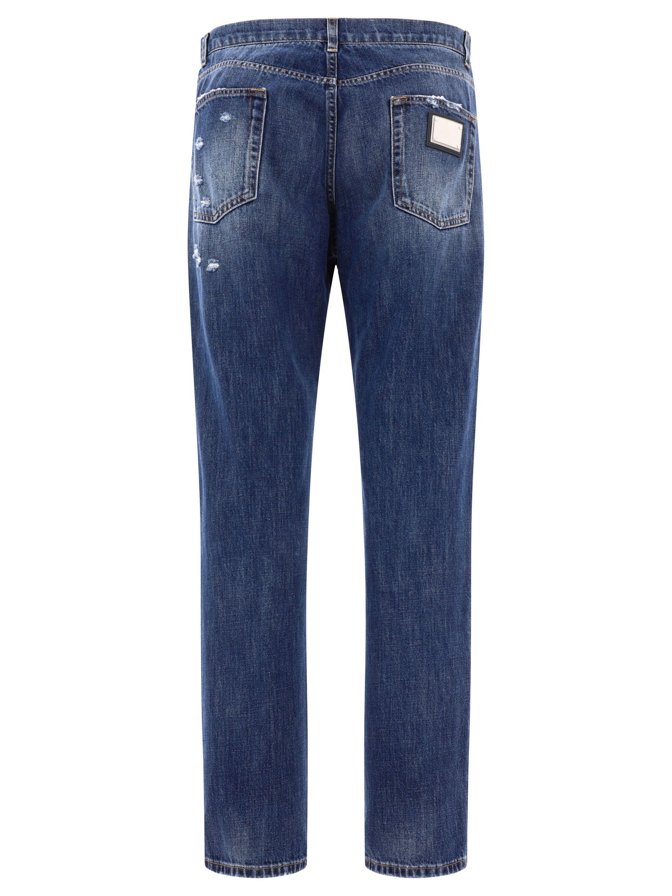 Shop Dolce & Gabbana Stylish Men's Straight Leg Jeans In Ripped Details In Blue
