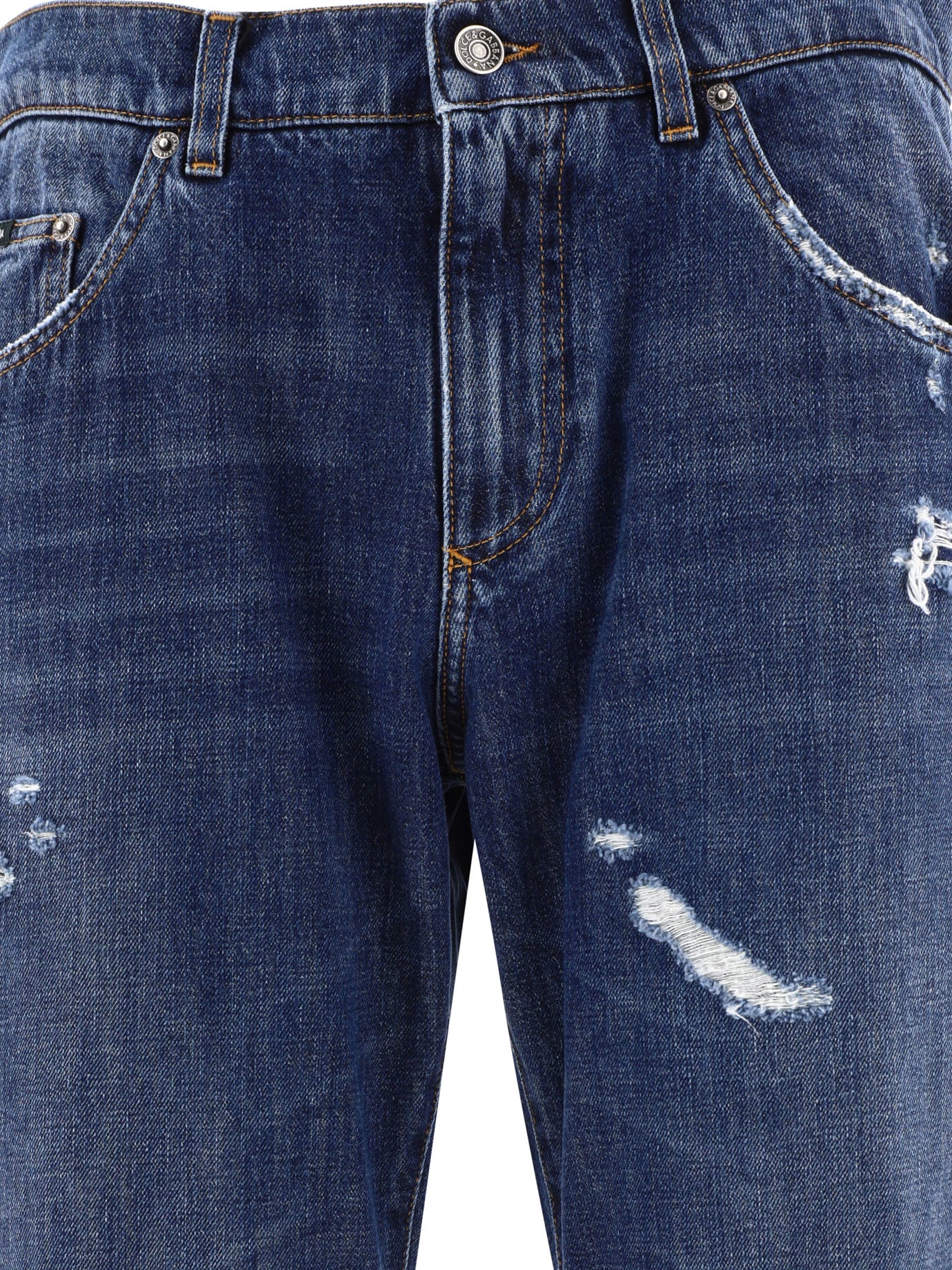 Shop Dolce & Gabbana Stylish Men's Straight Leg Jeans In Ripped Details In Blue