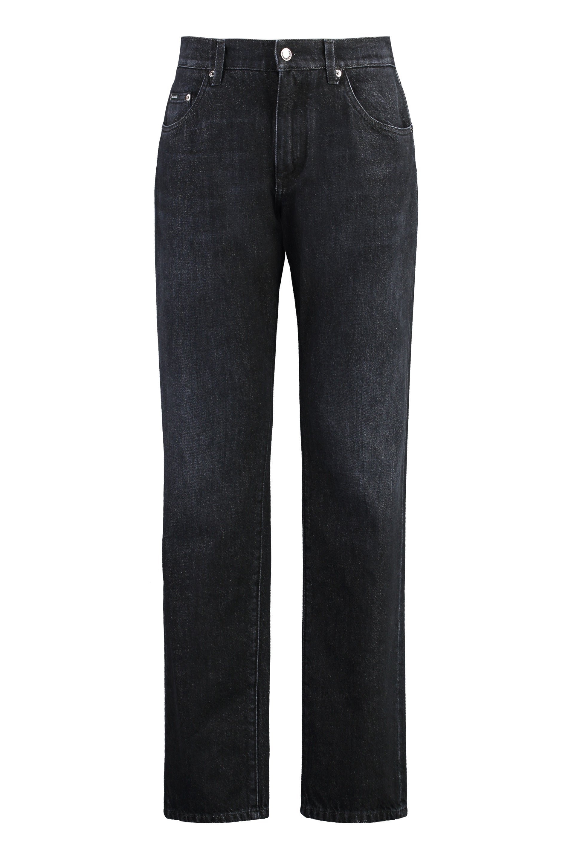Shop Dolce & Gabbana Men's Black Straight-leg Jeans With Metal Accents And 100% Cotton Fabric