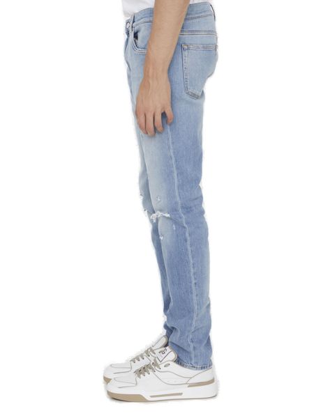 Shop Dolce & Gabbana Light Blue Plaque Skinny Jeans