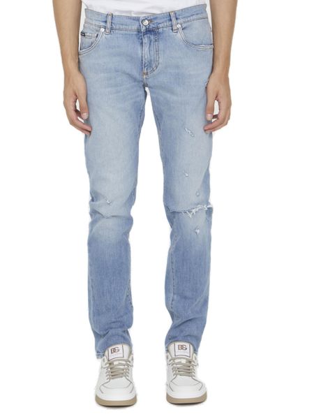 Shop Dolce & Gabbana Light Blue Plaque Skinny Jeans