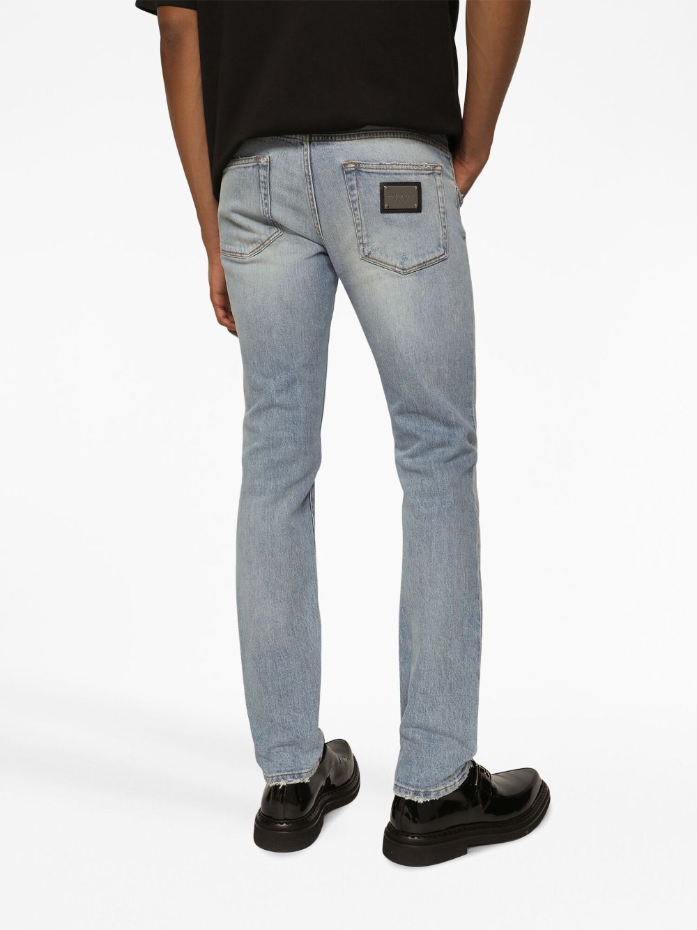 Shop Dolce & Gabbana Men's Ripped-detailing Skinny Jeans In Light Blue