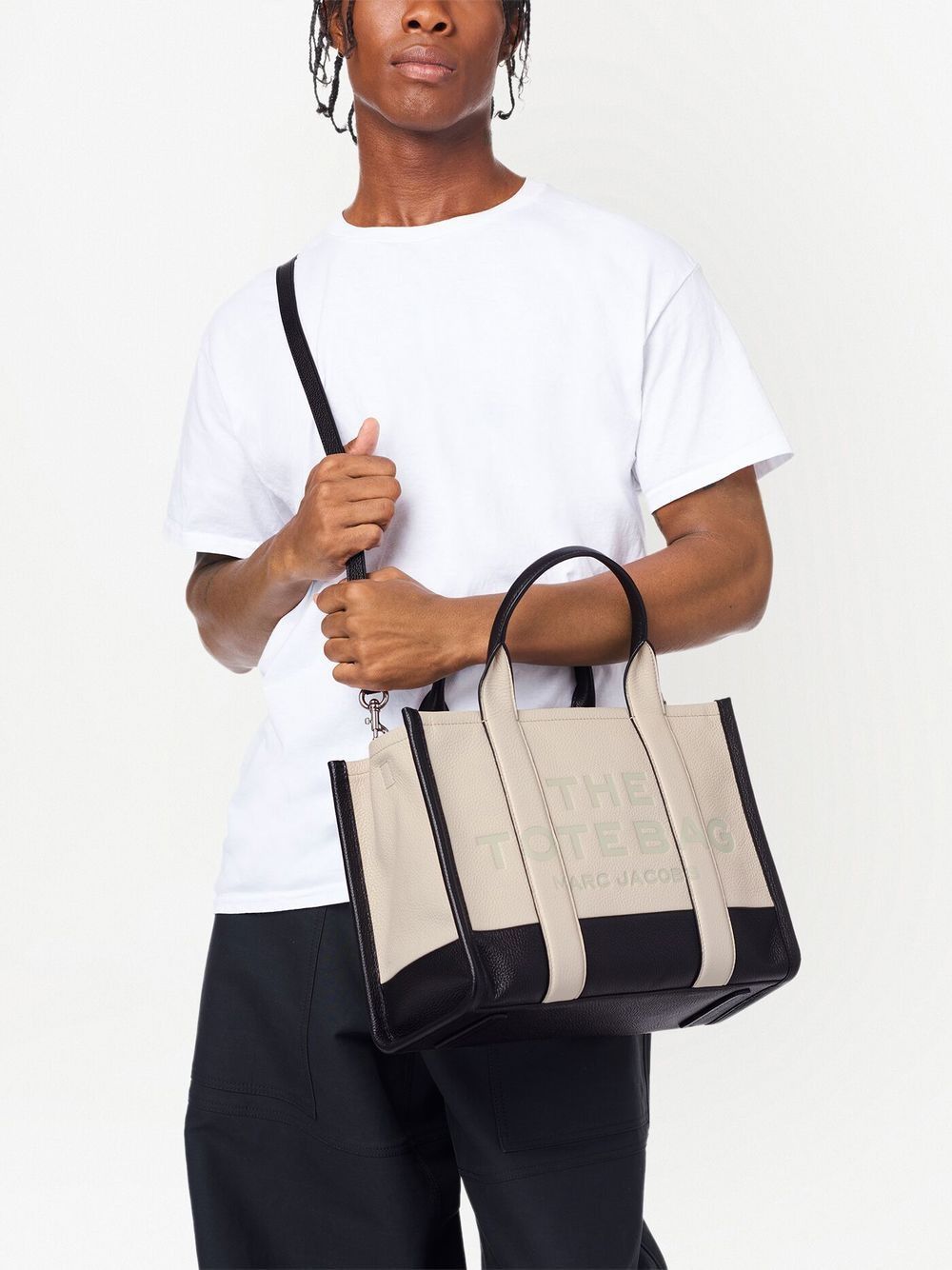 Shop Marc Jacobs White Leather Medium Tote Shoulder Bag Ss24