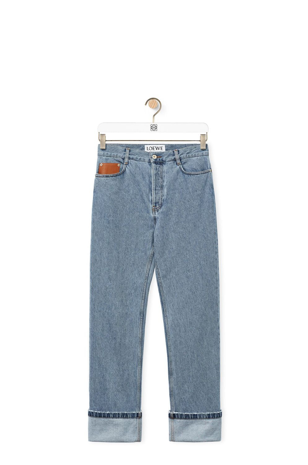 Loewe Lightweight Cotton Fisherman Turn-up Jeans For Men In Light Denim For Fw23 In Blue