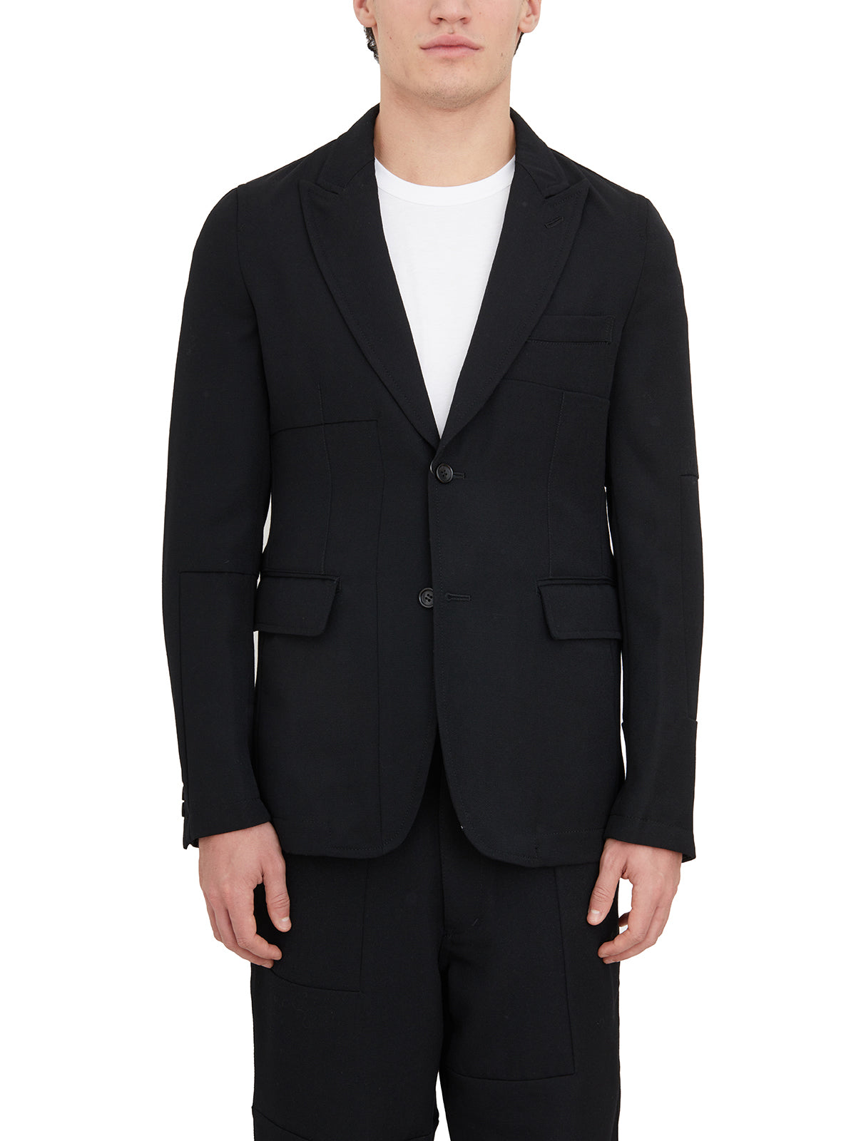 Comme Des Garçons Shirt Men's Button Front Wool Blazer With Front Pockets And Cuff Detail In Black