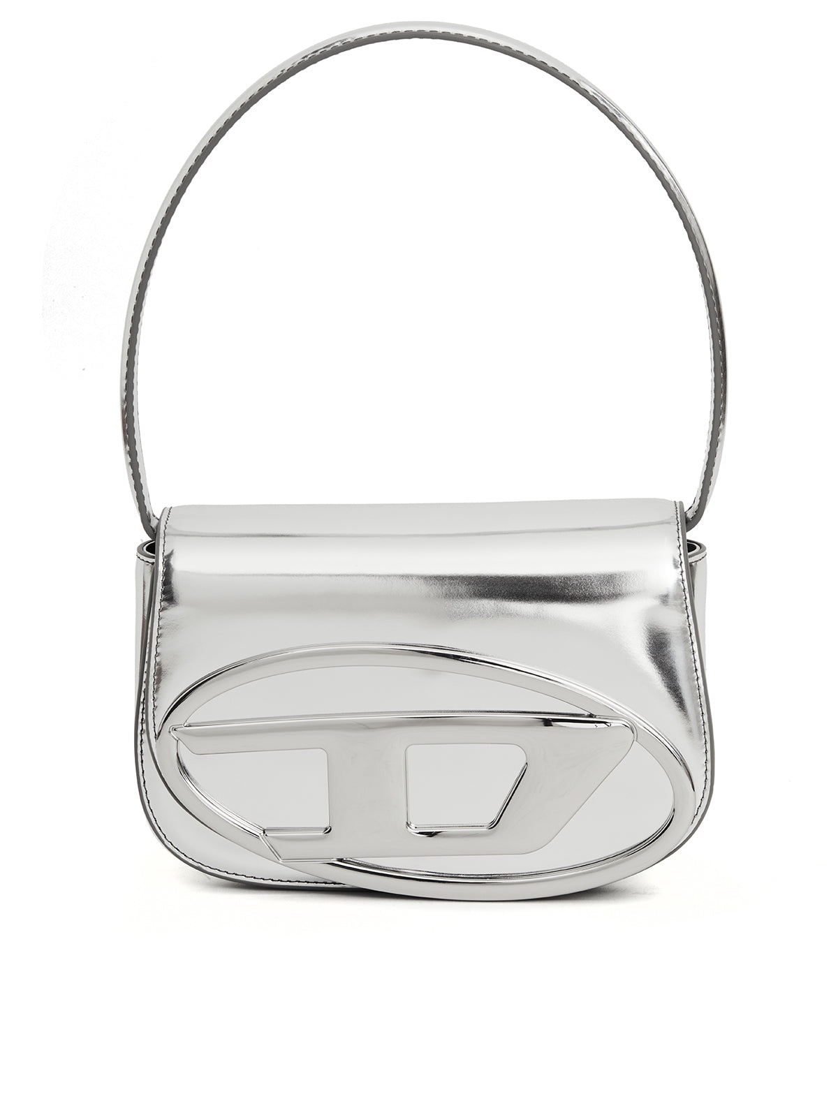 Diesel Silver Leather Mirror Shoulder Handbag For Women In Gray