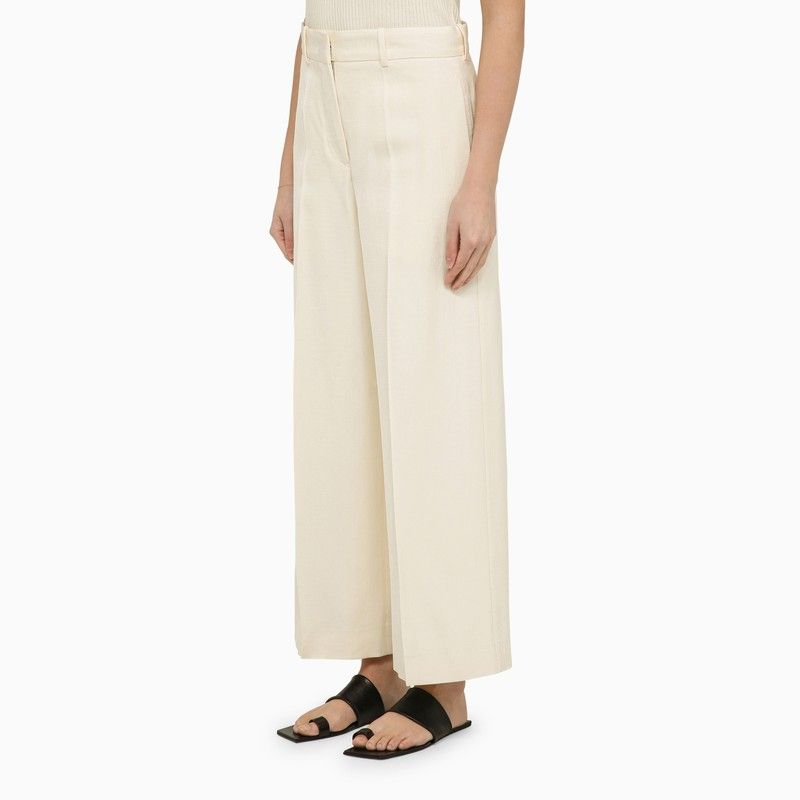 Shop Jil Sander Chalk White Silk Blend Wide Leg Trousers For Women