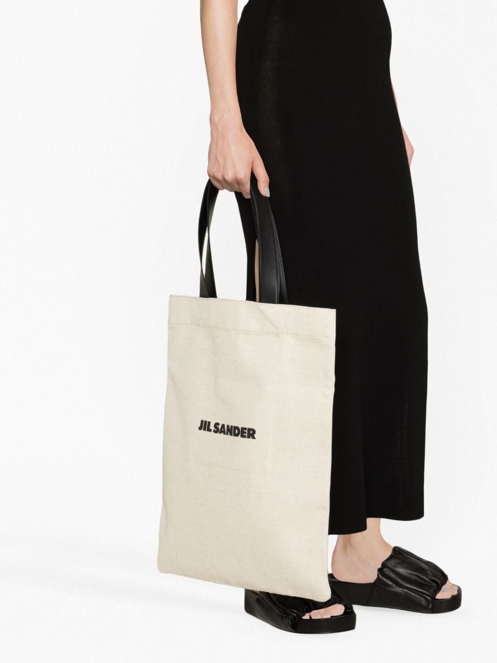 Shop Jil Sander Neutral/black Canvas Tote Handbag From Fw23 Collection In Beige