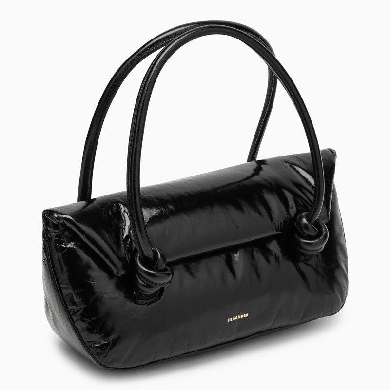 Shop Jil Sander Rectangular Beige Leather Handbag With Embossed Logo And Knotted Handles For Women