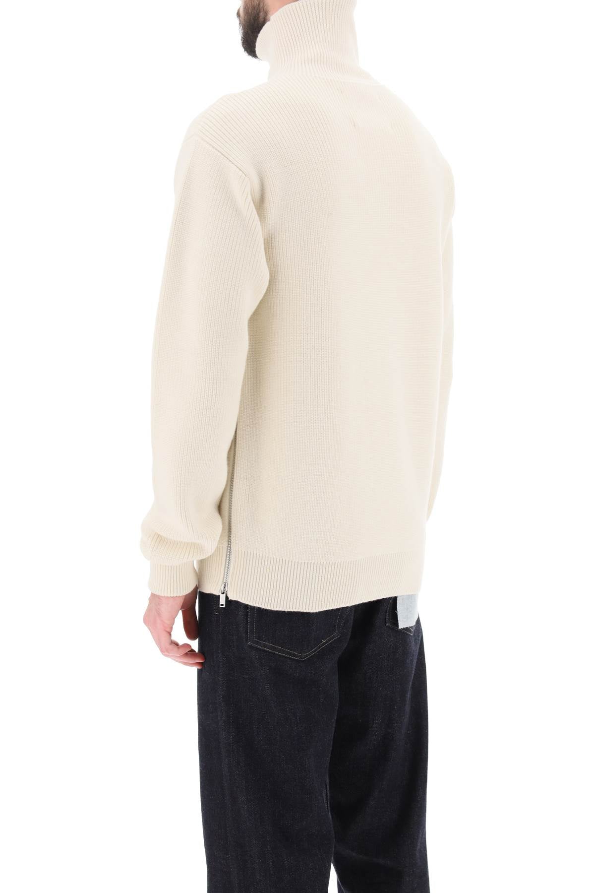 Shop Jil Sander Men's High-neck Sweater With Zip Opening In White