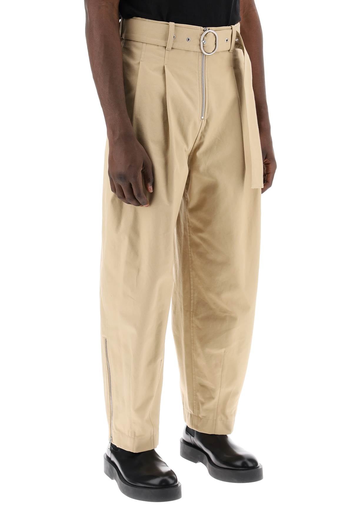 Shop Jil Sander Men's Beige Cotton Pants With Removable Belt For Ss24