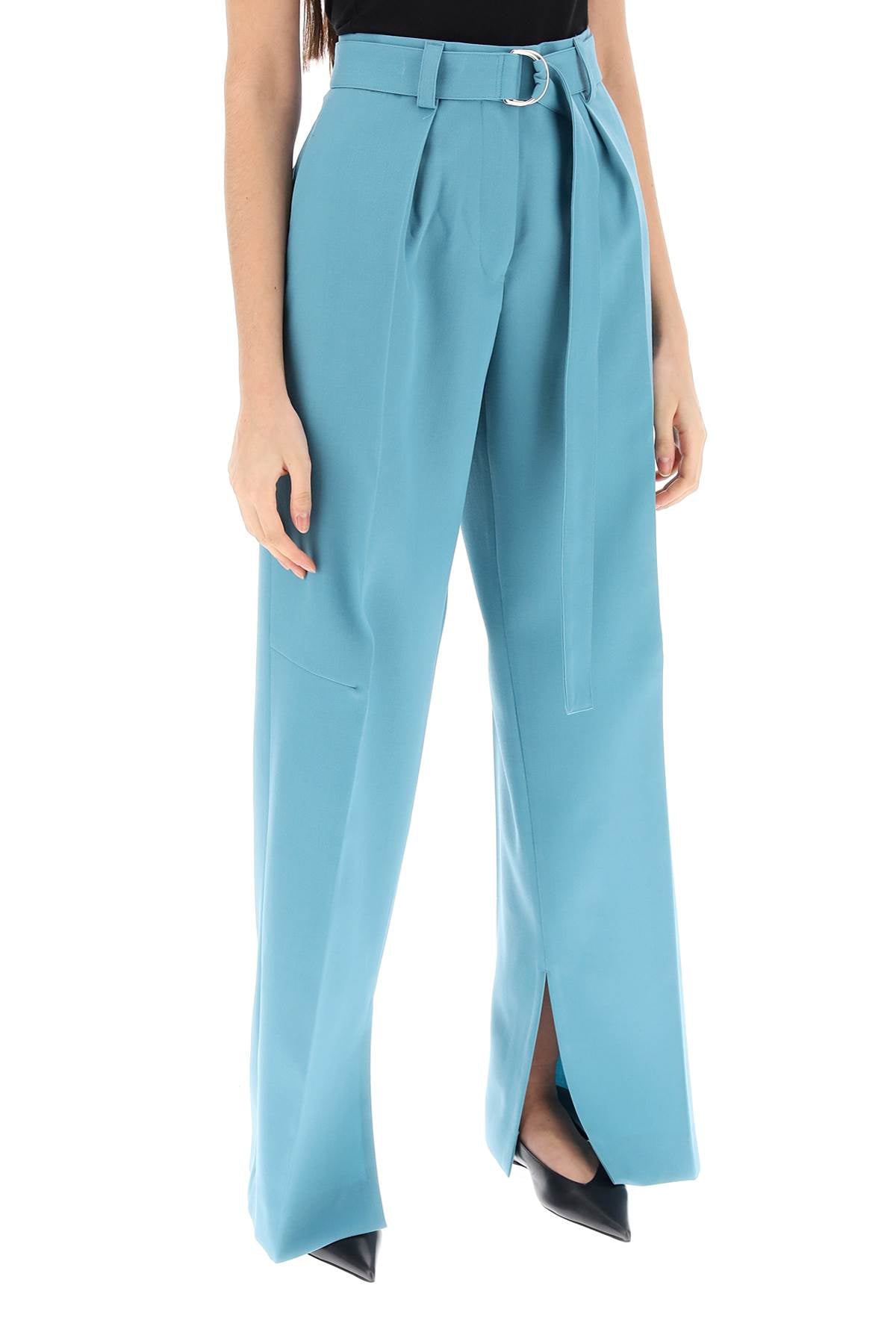 Shop Jil Sander Light Blue Wide Leg Pants For Women In Light Wool Gabardine