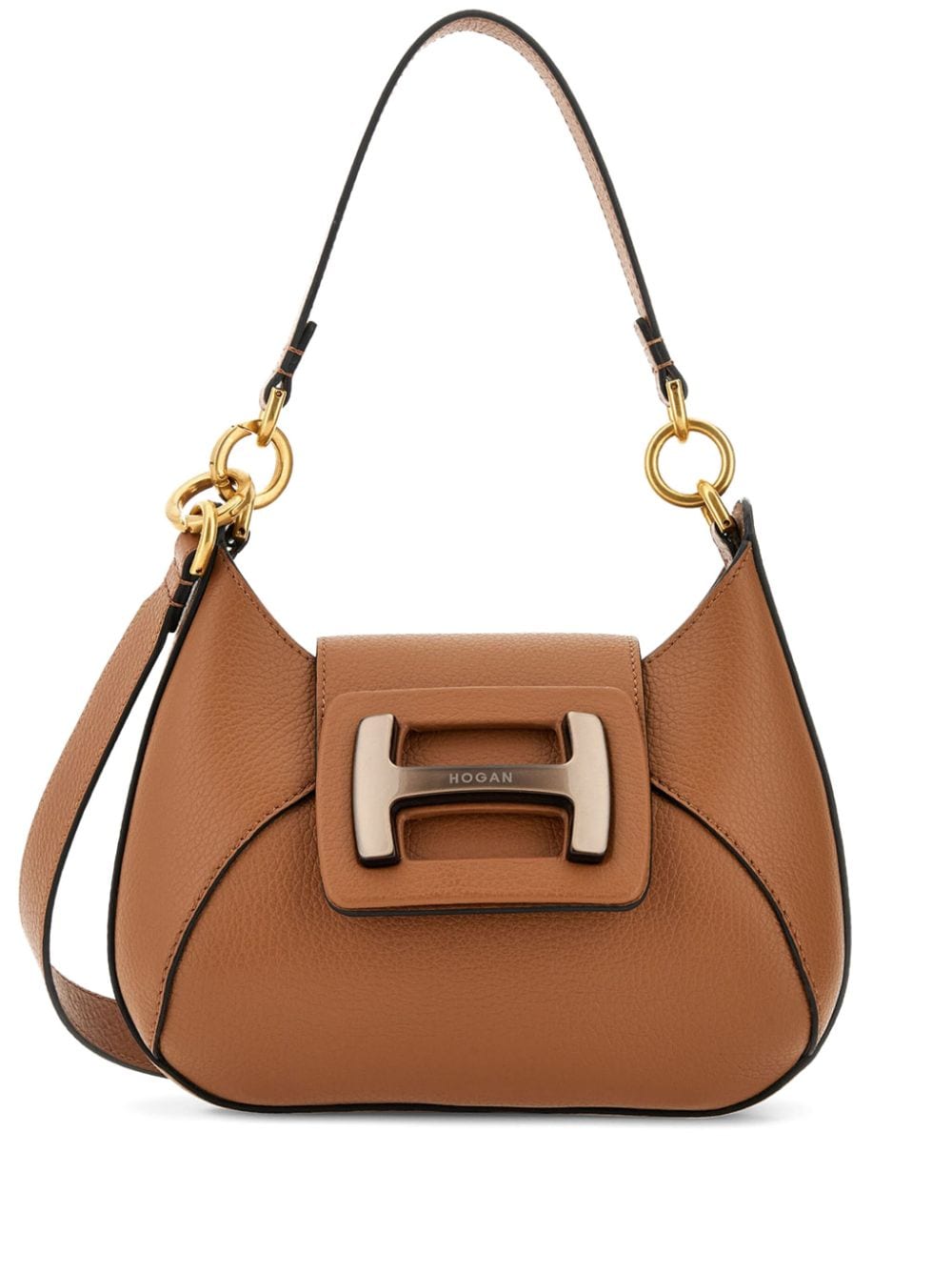Shop Hogan Butterscotch Brown Leather Mini Hobo Shoulder Bag For Women In Leather Brown