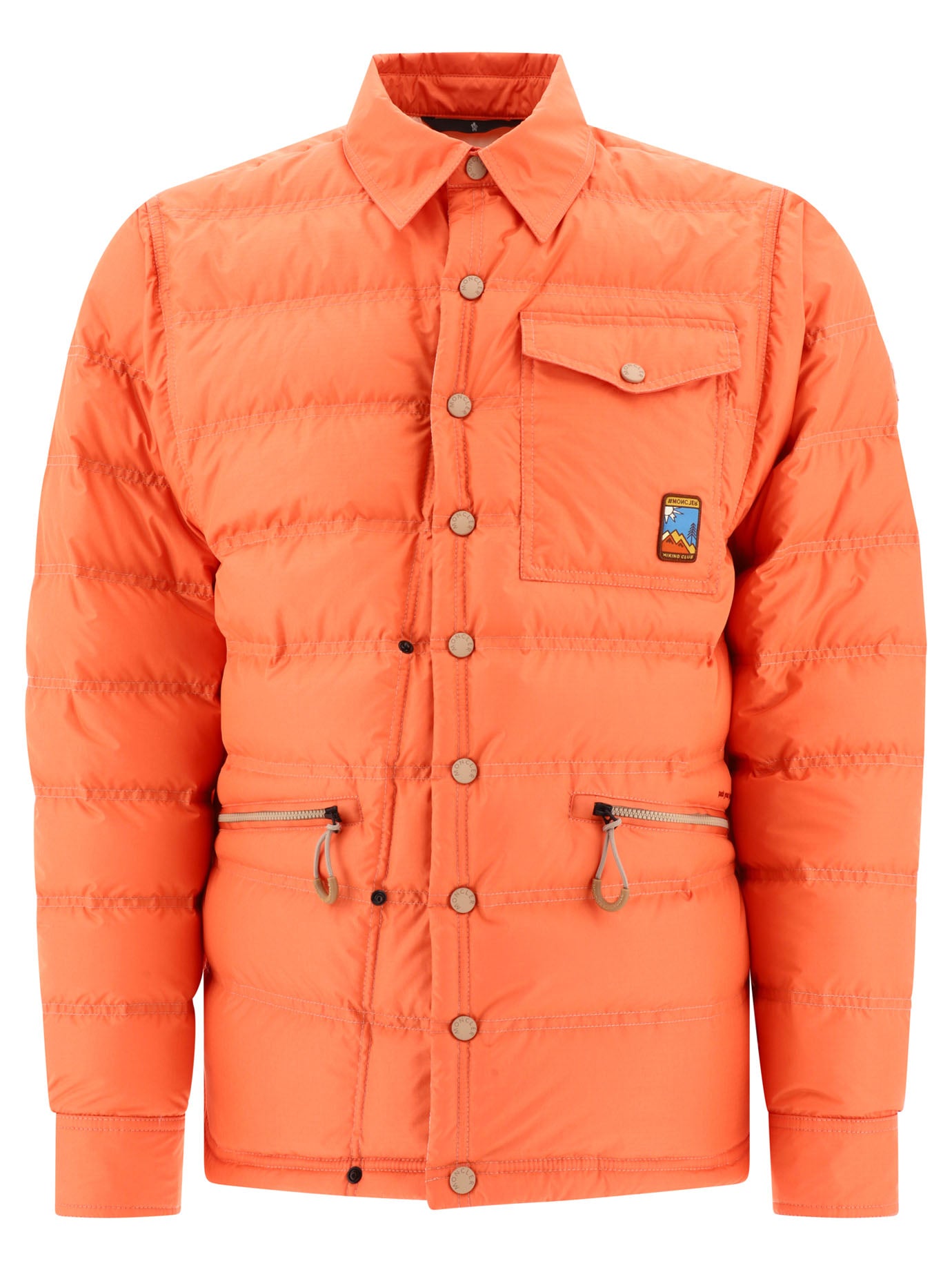 Moncler Men's Orange Down Jacket: Regular Fit With Logo Patch