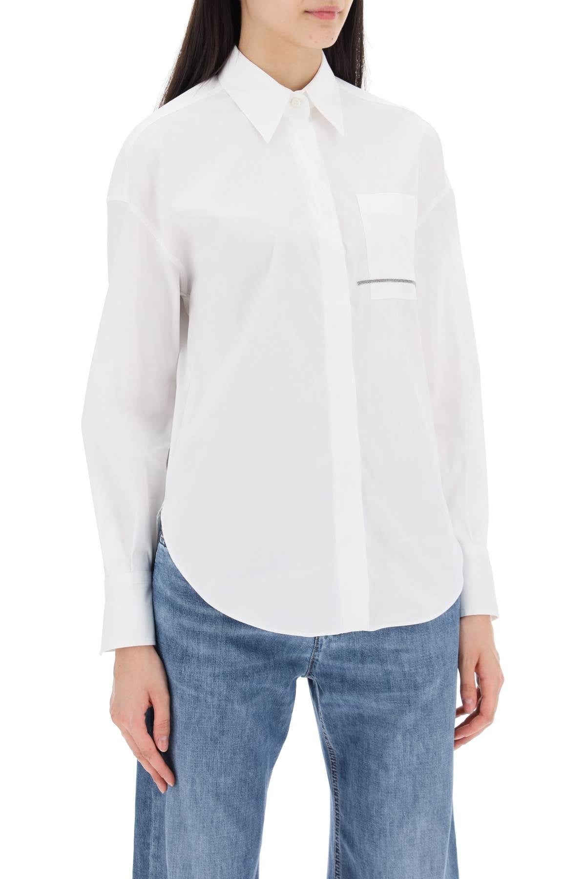 Shop Brunello Cucinelli White Jewel-detailed Shirt For Women