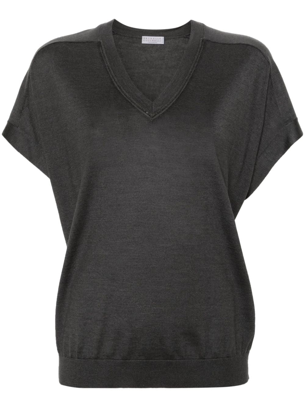 Shop Brunello Cucinelli Dark Grey Cashmere-silk Blend V-neck Top For Women In Gray