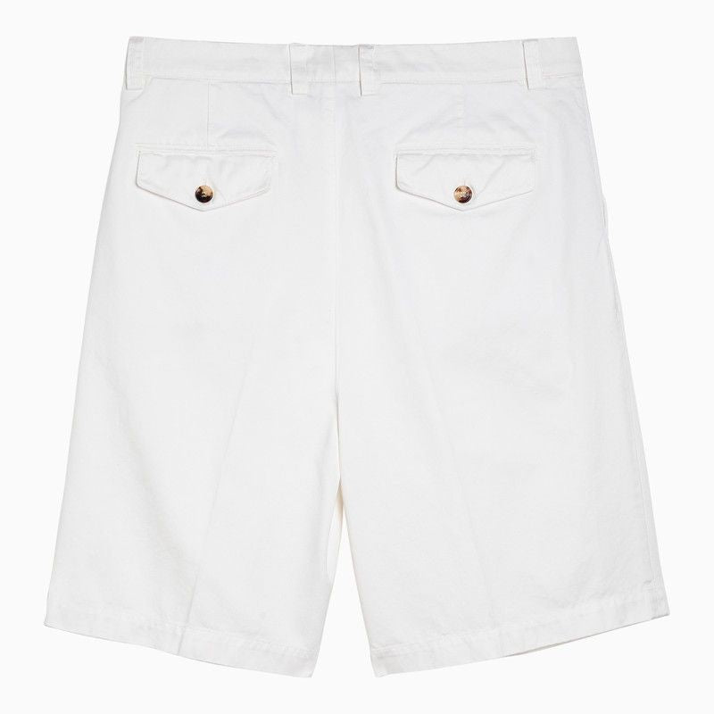 Shop Brunello Cucinelli Mens White Cotton Bermuda Shorts With Belt Loops And Front Pleats