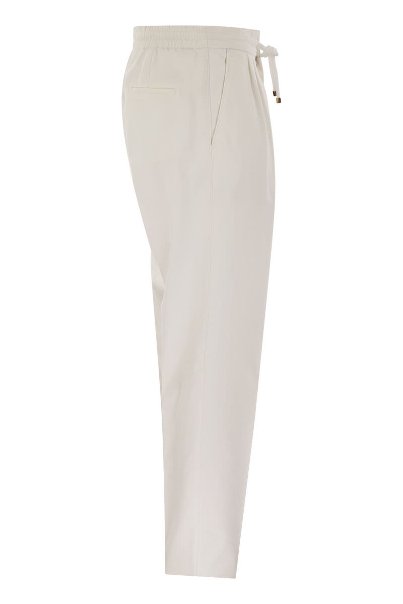 Shop Brunello Cucinelli Men's White Cotton Gabardine Drawstring Trousers With Double Darts