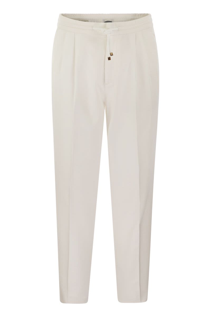 Shop Brunello Cucinelli Men's White Cotton Gabardine Drawstring Trousers With Double Darts