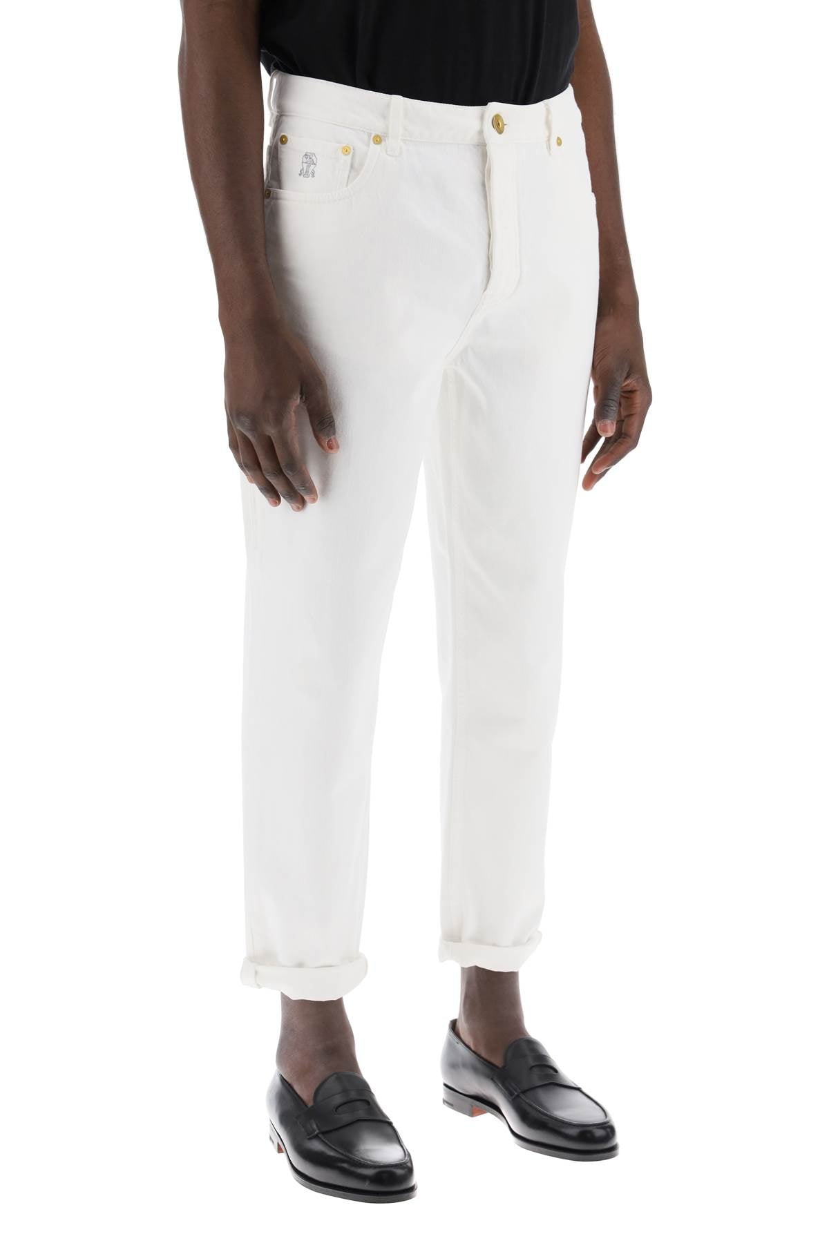 Shop Brunello Cucinelli Men's White Overdyed Denim Jeans