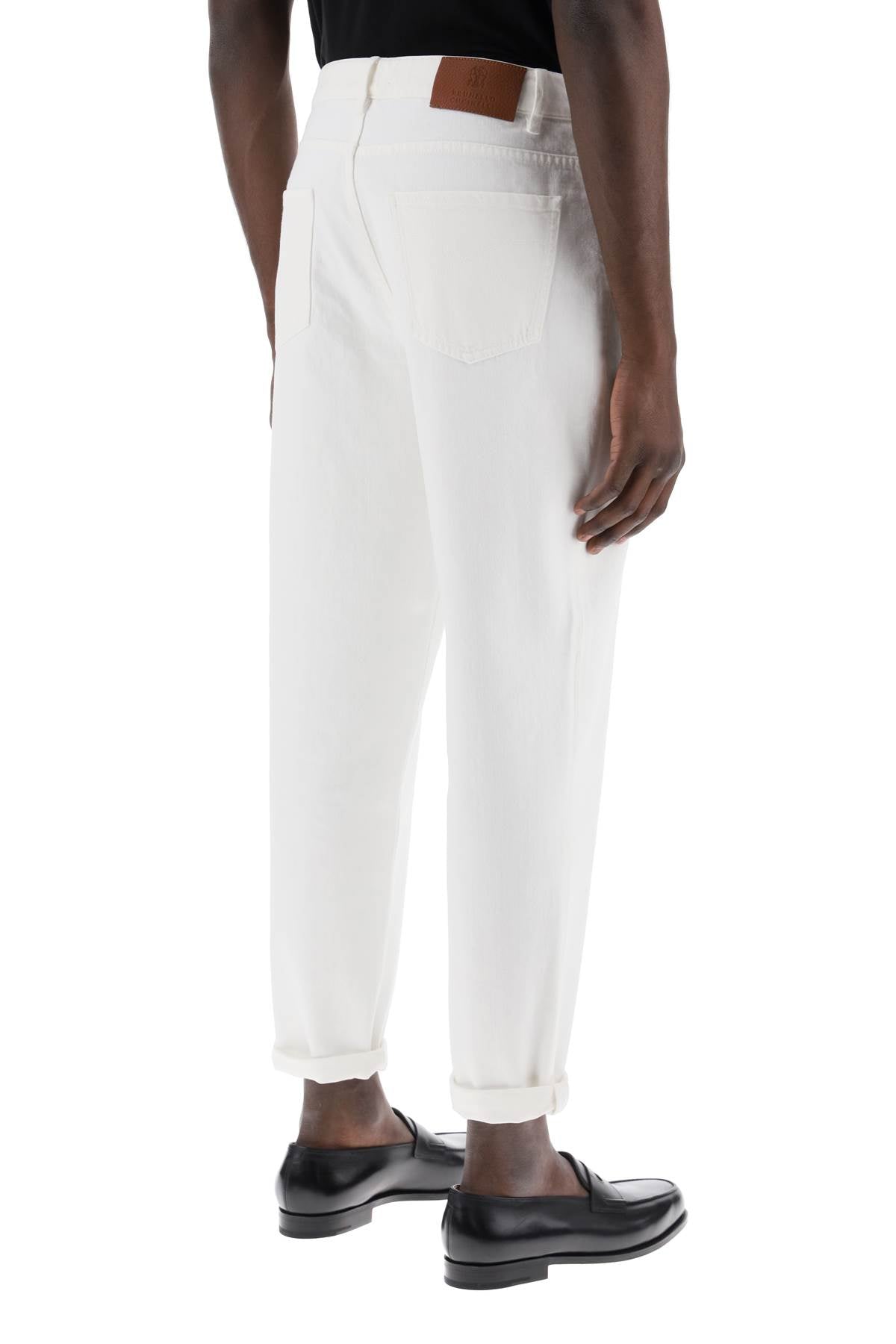 Shop Brunello Cucinelli Men's Overdyed Denim Jeans | Classic Five-pocket Design | Regular Fit | White