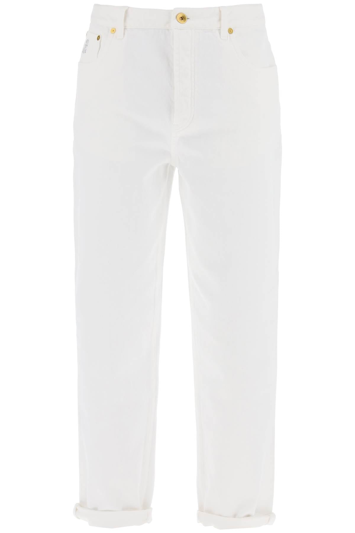 Shop Brunello Cucinelli Men's White Overdyed Denim Jeans