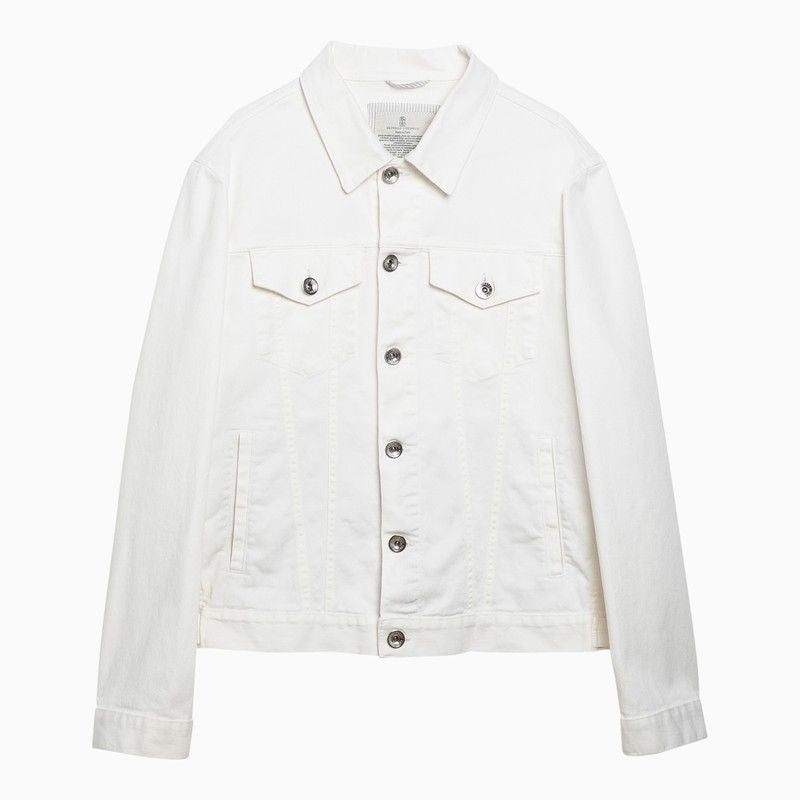 Shop Brunello Cucinelli Classic White Denim Jacket For Men