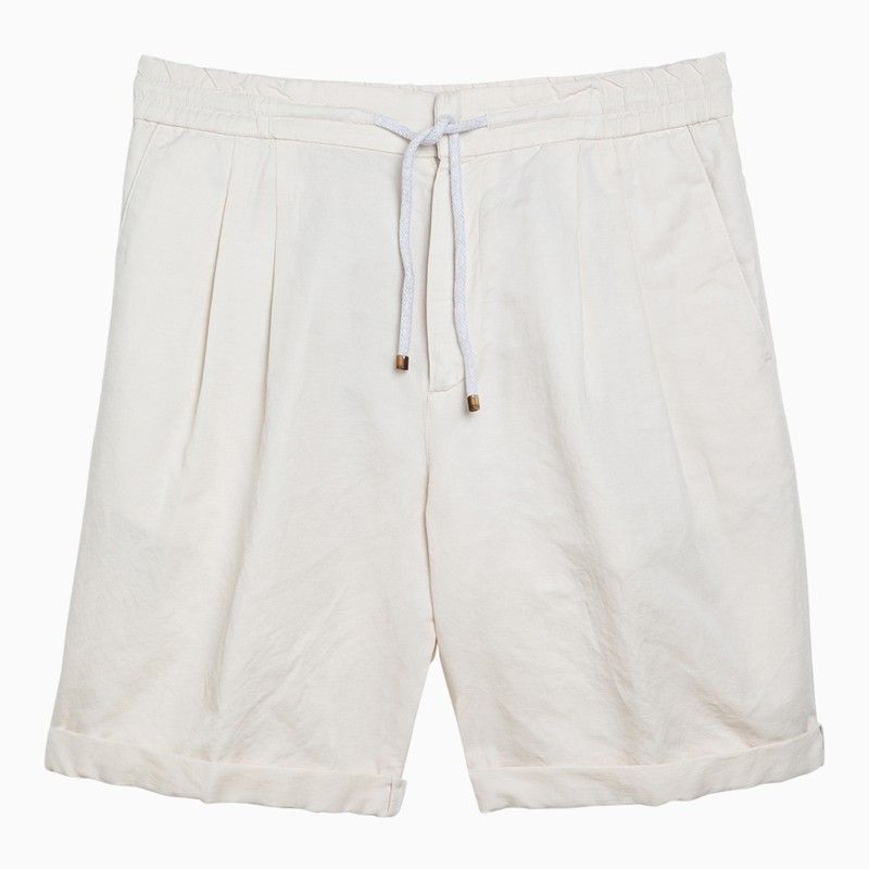 Brunello Cucinelli Men's White Linen Bermuda Shorts For Ss24 Collection