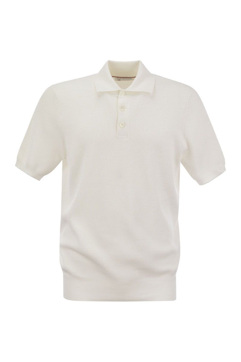 Shop Brunello Cucinelli White Ribbed Cotton Polo-style T-shirt For Men