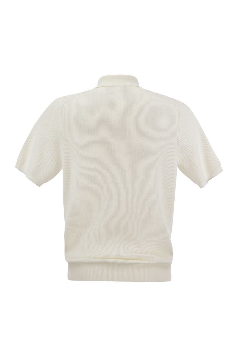 Shop Brunello Cucinelli White Ribbed Cotton Polo-style T-shirt For Men