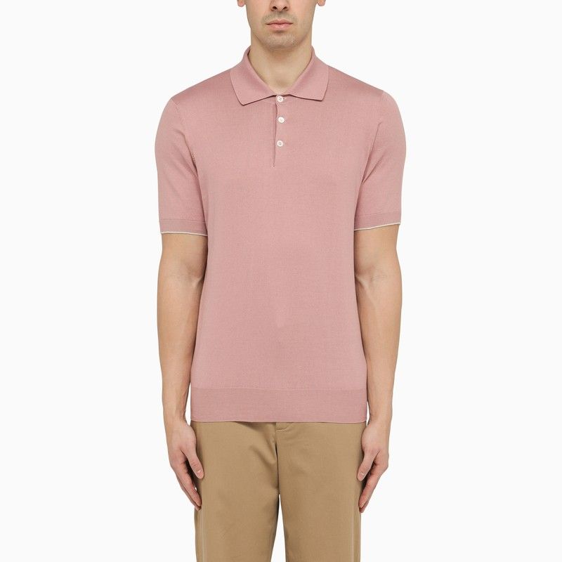 Shop Brunello Cucinelli Men's Classic Dark Blue Cotton Polo Shirt In Pink