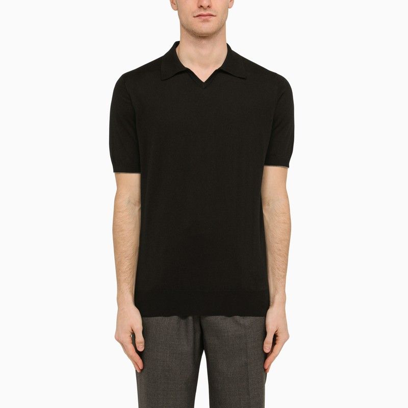 Shop Brunello Cucinelli Men's Black Cotton Short-sleeved Polo Shirt For Ss24