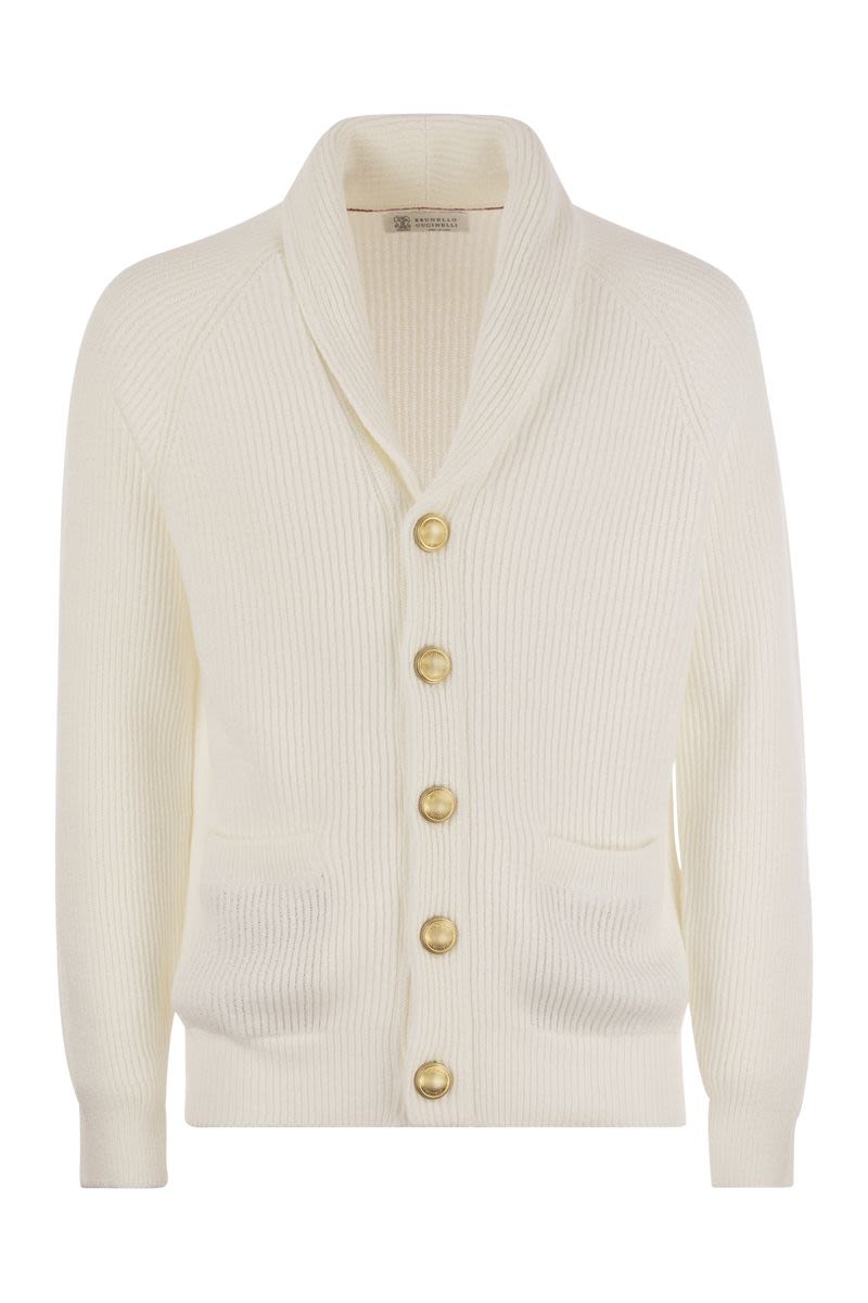 Shop Brunello Cucinelli Pure Cotton Ribbed Cardigan With Metal Button Fastening For Men In White