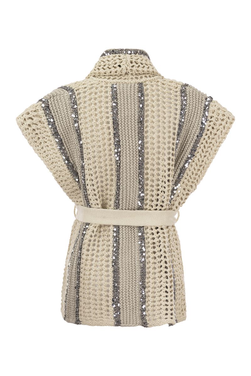 Shop Brunello Cucinelli Feminine And Precious Striped Cardigan In Beige For Women