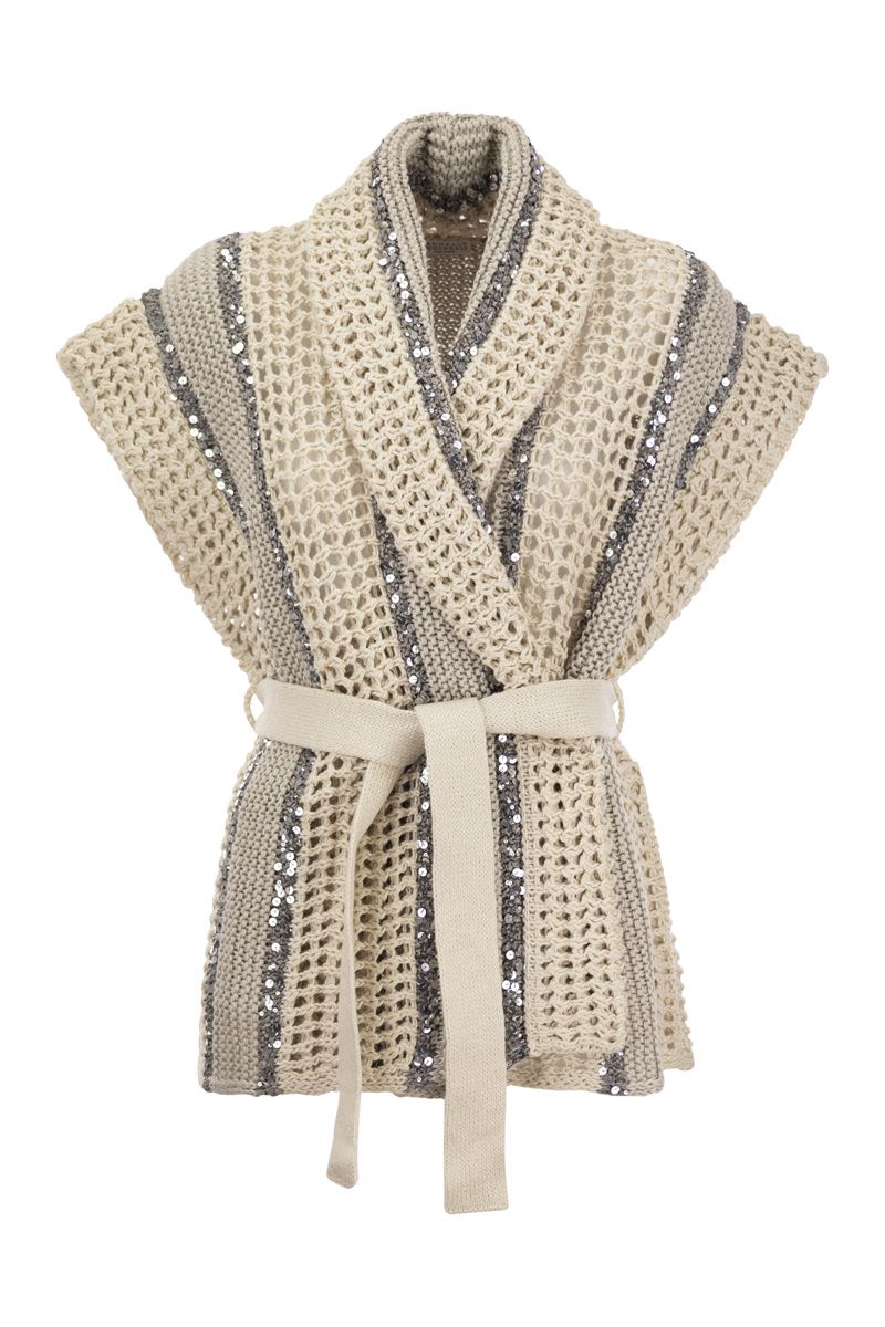 Shop Brunello Cucinelli Feminine And Precious Striped Cardigan In Beige For Women