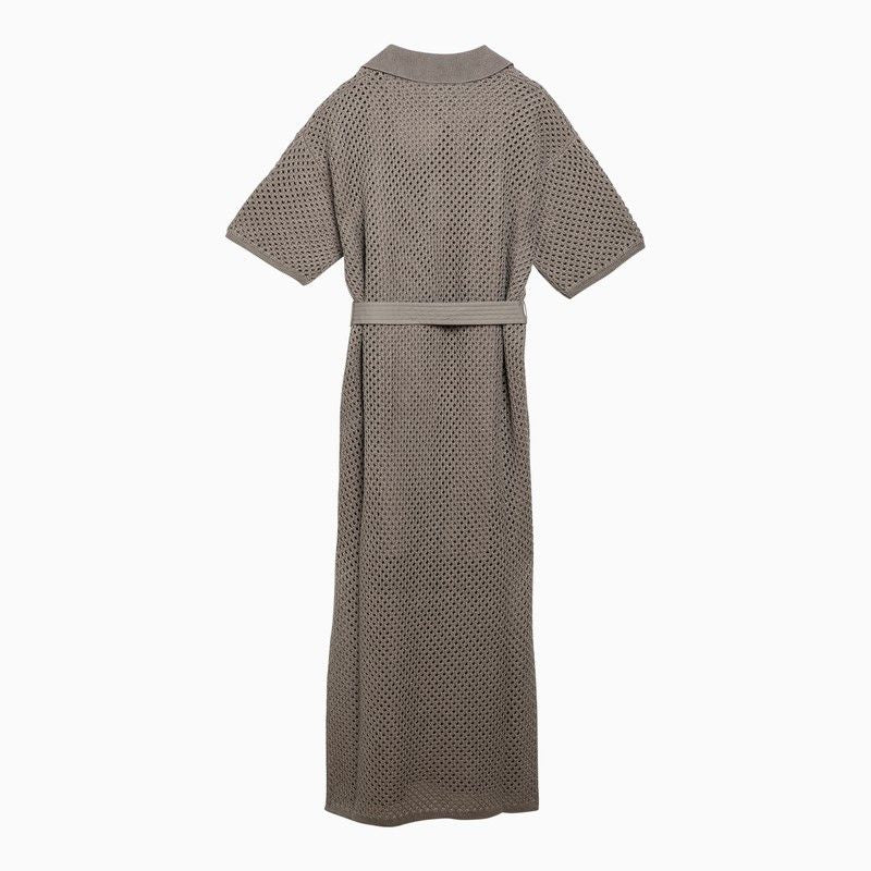 Shop Brunello Cucinelli Hazel Brown Openwork Knit Dress In Linen Blend