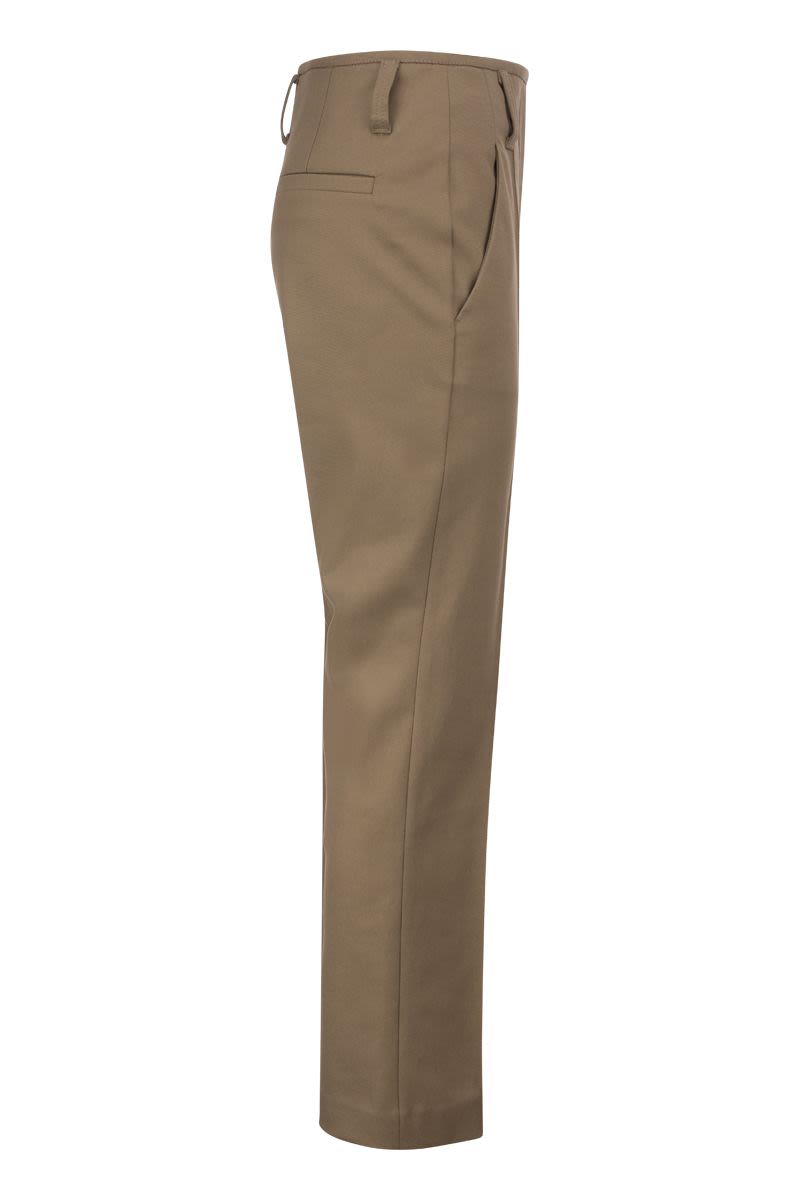 Shop Brunello Cucinelli Contemporary Wide Corset Chestnut Trousers In Stretch Cotton Cover-up With Necklace In Brown