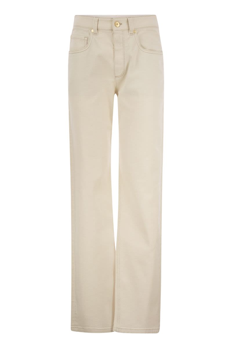 Brunello Cucinelli Loose Trousers In Garment-dyed Comfort Denim With Shiny Tab For Women In Ecru