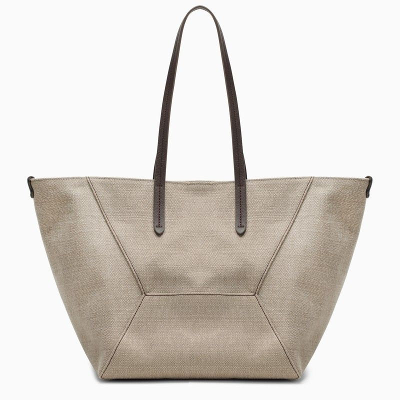 Brunello Cucinelli Rope-coloured Canvas Shopper Handbag In Grey