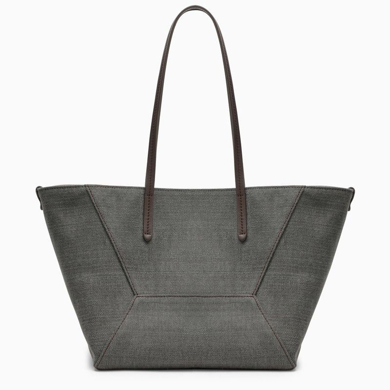 Brunello Cucinelli Ss24 Grey Canvas Shopper Handbag For Women