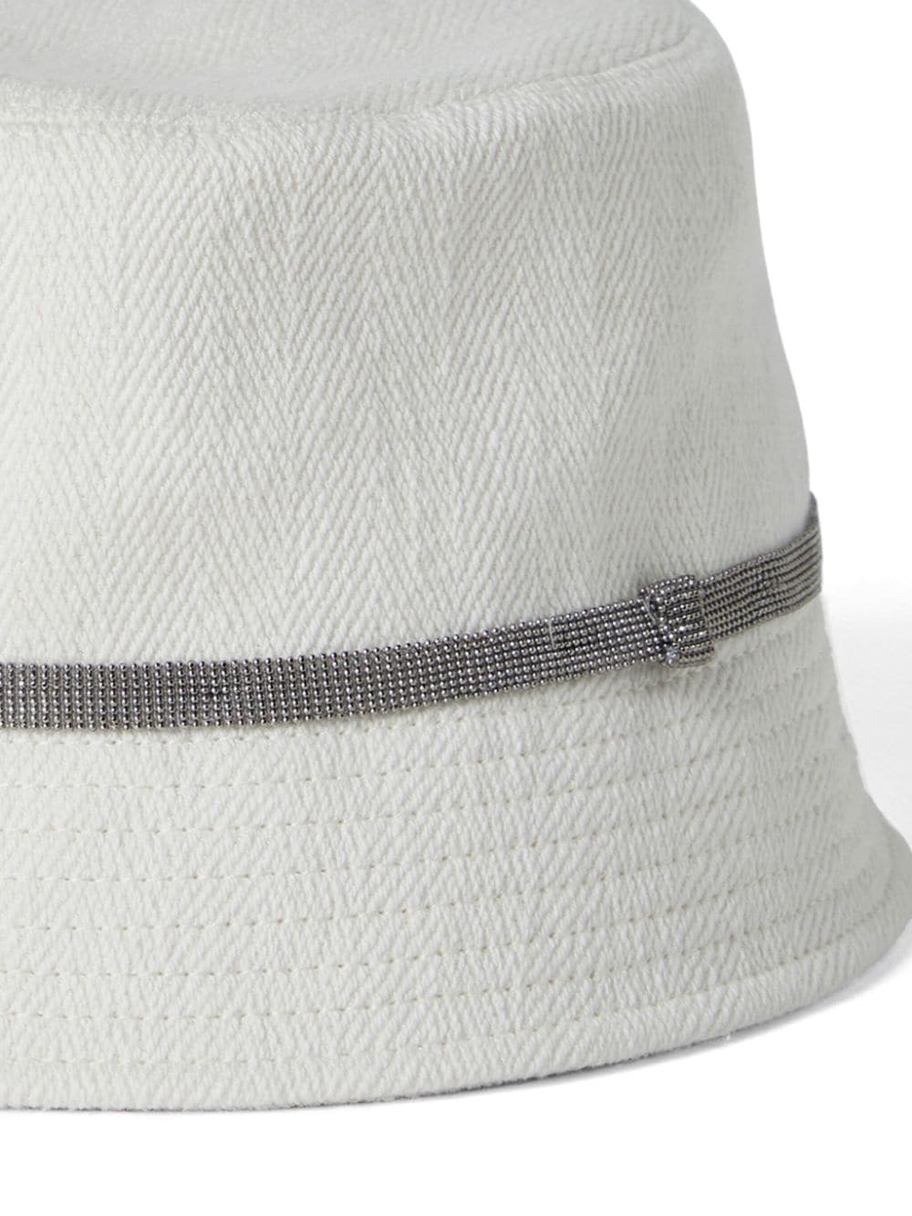 Shop Brunello Cucinelli White Linen And Cotton Bucket Hat With Shiny Details